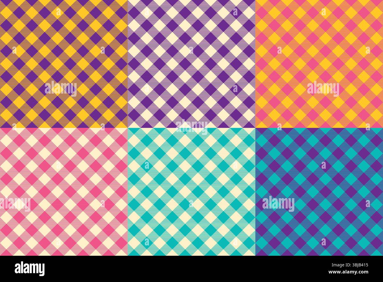 Klassisches diagonales Gingham Vichy-Karomuster-Set in Bold Retro Color Variations, Sammlung nahtloser Vektorhintergründe Stock Vektor
