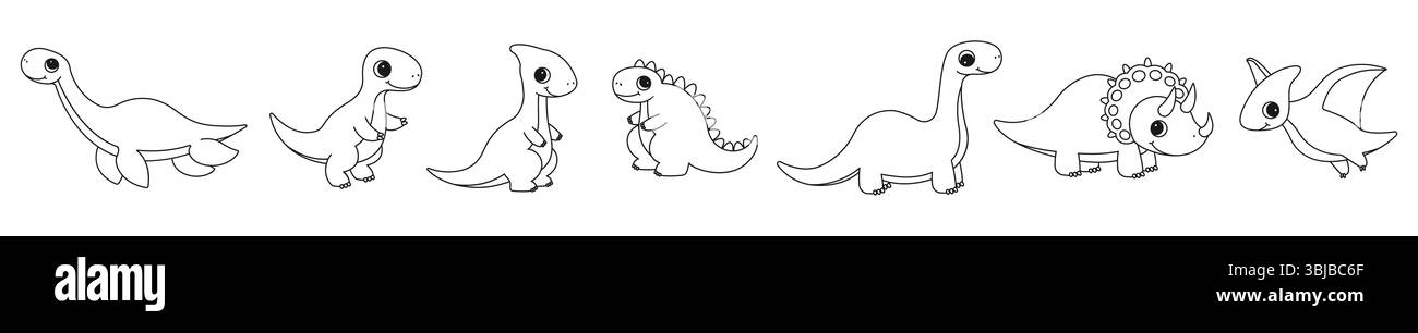 Satz von Malseiten mit Dinosauriern. Vektorabbildung. Stock Vektor