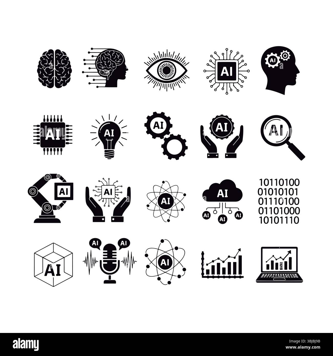 Icons für KI-Innovation und Zukunftstechnologie. Stock Vektor