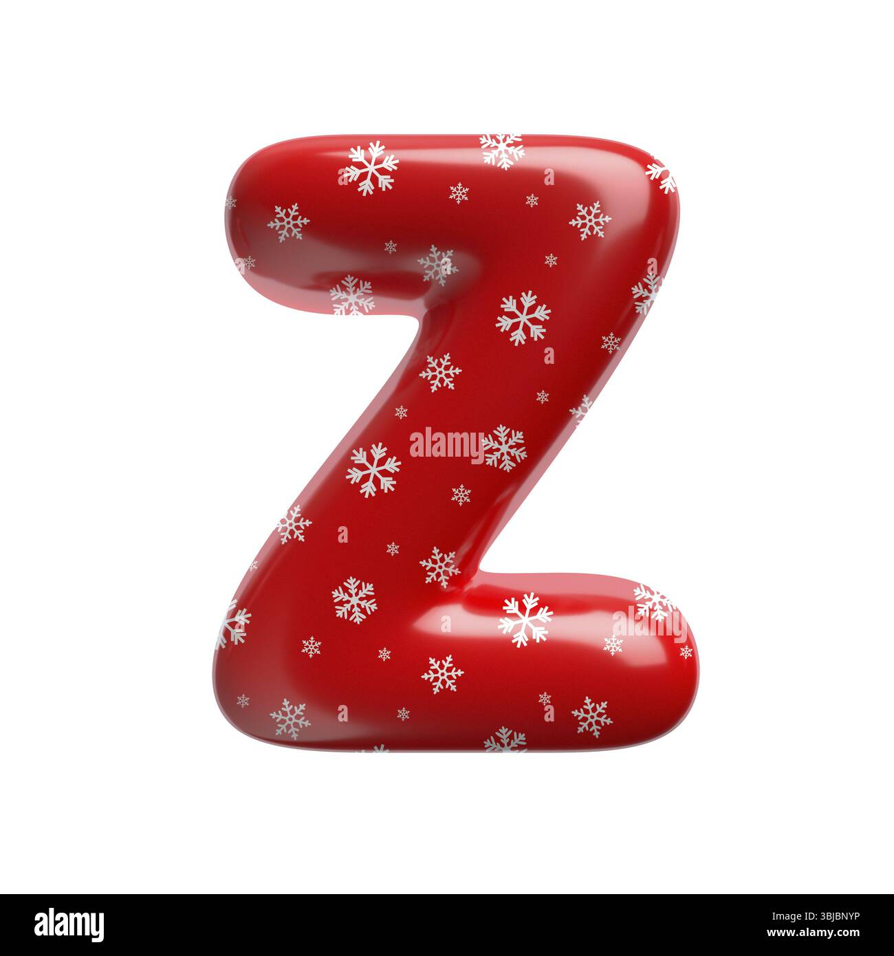 Schneeflocke Buchstabe Z - große 3D weihnachtsschrift isoliert auf weißem Hintergrund. Dieses Alphabet eignet sich perfekt für kreative Illustrationen, aber nicht beschränkt Stockfoto