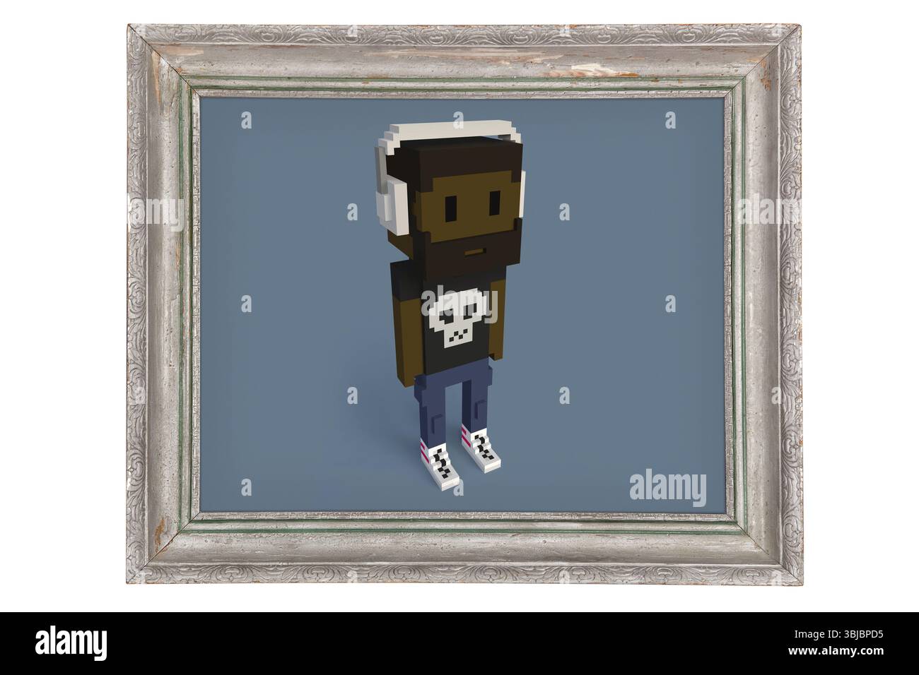 BRATISLAVA, SLOWAKEI - 5. August 2021: NFT Meebit #14307 von Larva Labs in antikem Vintage-Rahmen Stockfoto