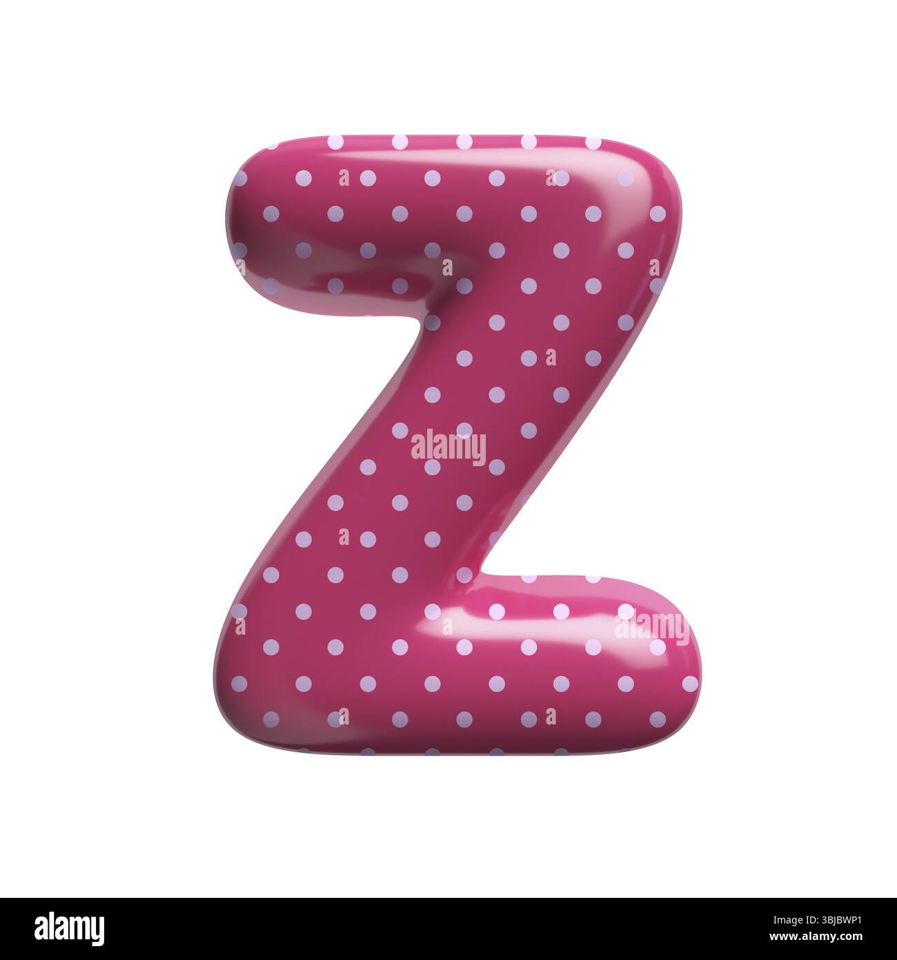 Polka Dot Letter Z - große 3D rosa Retro Schriftart isoliert auf weißem Hintergrund. Dieses Alphabet eignet sich perfekt für kreative Illustrationen, aber nicht für Limi Stockfoto