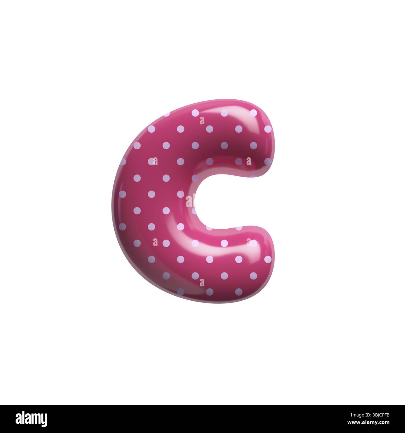 Polka Dot Letter C - kleine pinkfarbene Retro Schriftart 3D isoliert auf weißem Hintergrund. Dieses Alphabet eignet sich perfekt für kreative Illustrationen, die sich aber nicht einschränken Stockfoto