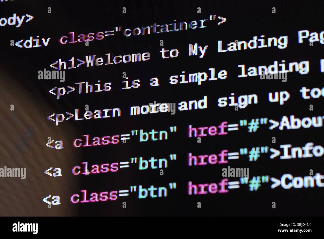 Quellcode der HTML-Website auf dem Bildschirm Stockfoto