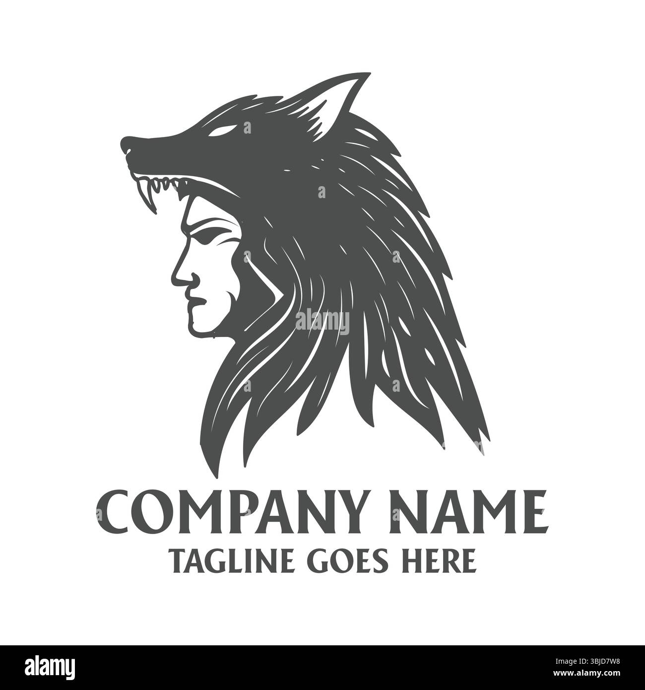 Vintage Retro Indian Apache Stamm Wolf Mann Hut Illustration Logo Design Vektor Stock Vektor