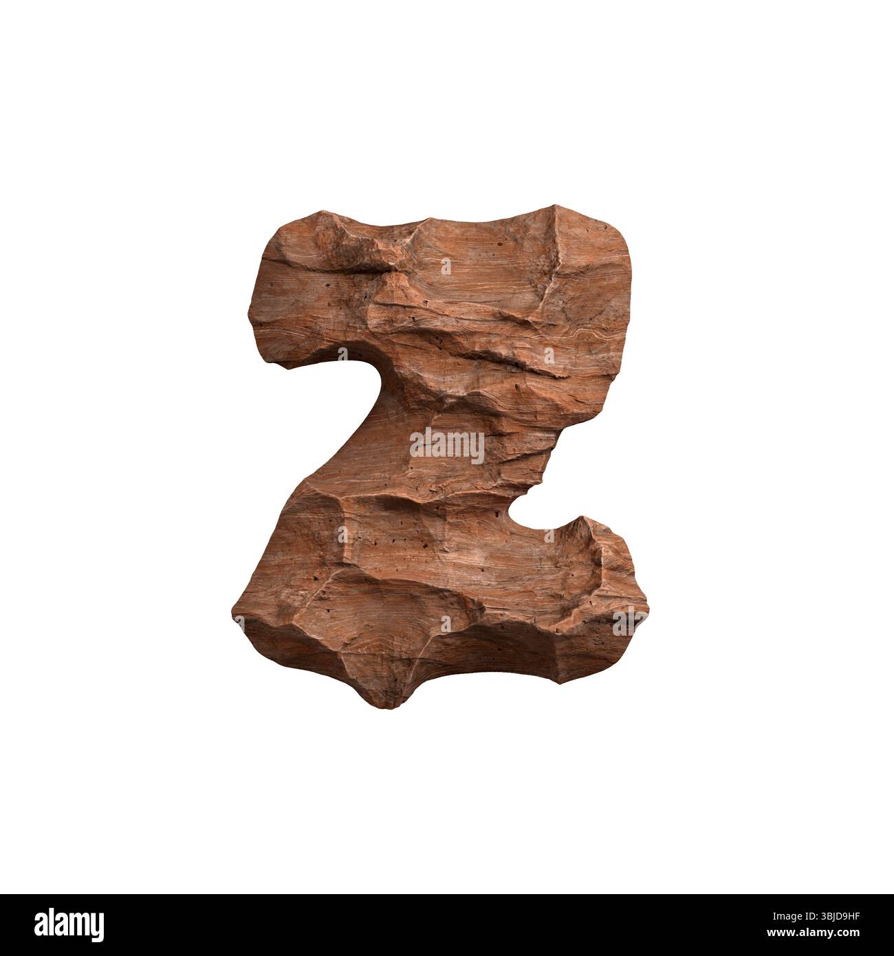 Wüstensandstein Buchstabe Z - Kleinbuchstabe 3D Red Rock Fontäne isoliert auf weißem Hintergrund. Dieses Alphabet eignet sich perfekt für kreative Illustrationen im Zusammenhang mit aber Stockfoto