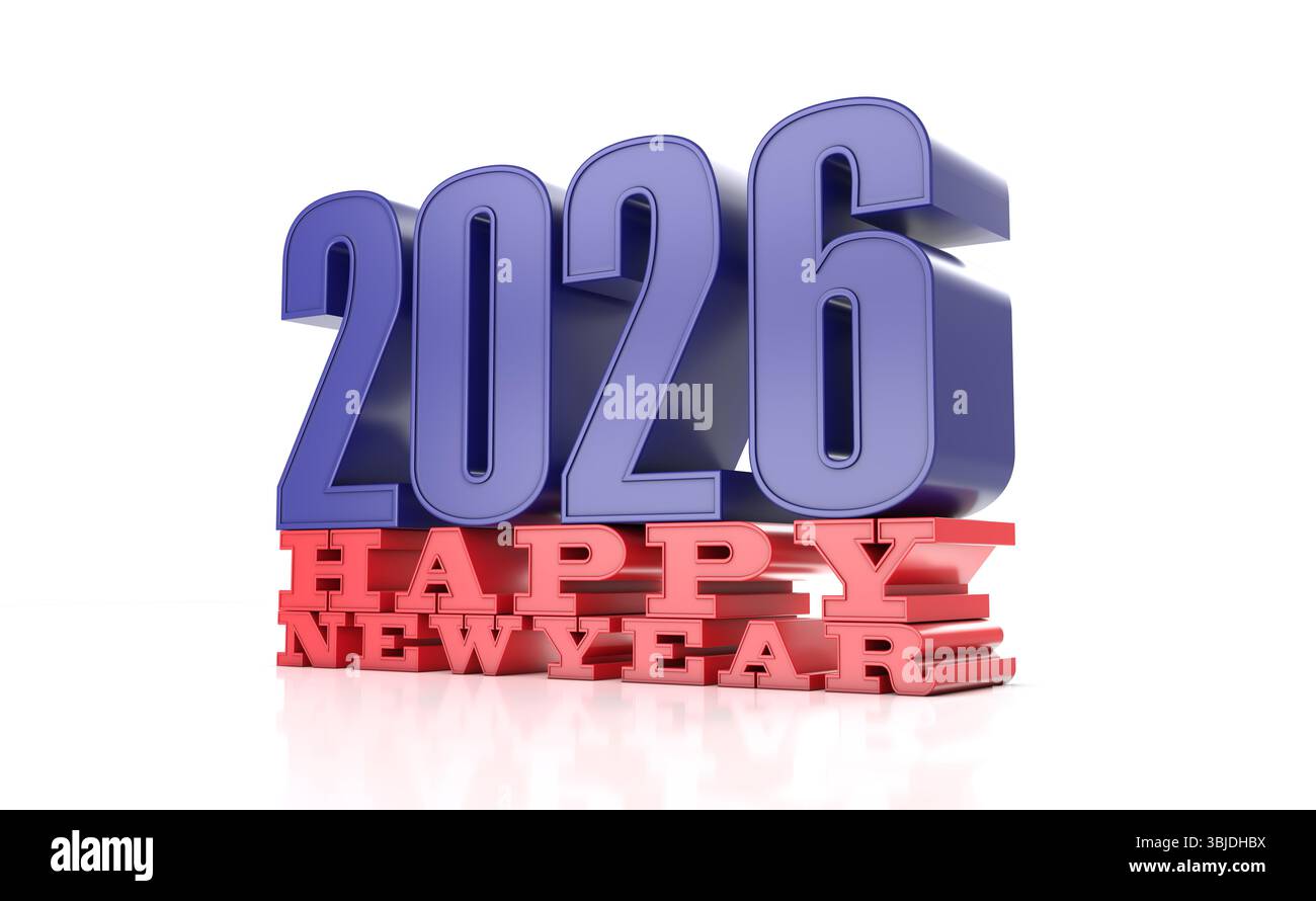 Neujahr 2026 Creative Design Concept – 3D-gerendertes Bild Stockfoto