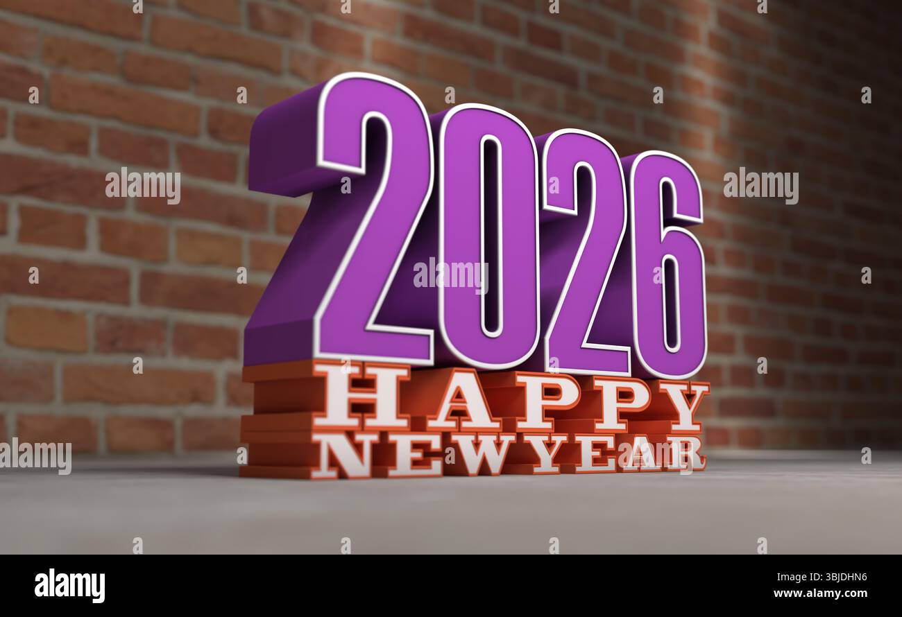 Neujahr 2026 Creative Design Concept – 3D-gerendertes Bild Stockfoto