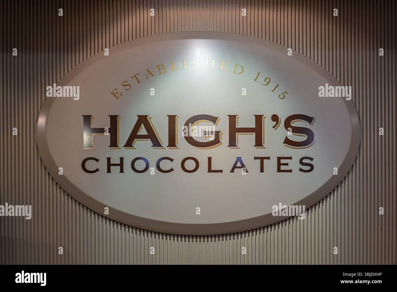 Haigh's Chocolates Schild, Adelaide City Store, berühmte Chocolatier Luxusmarke Stockfoto