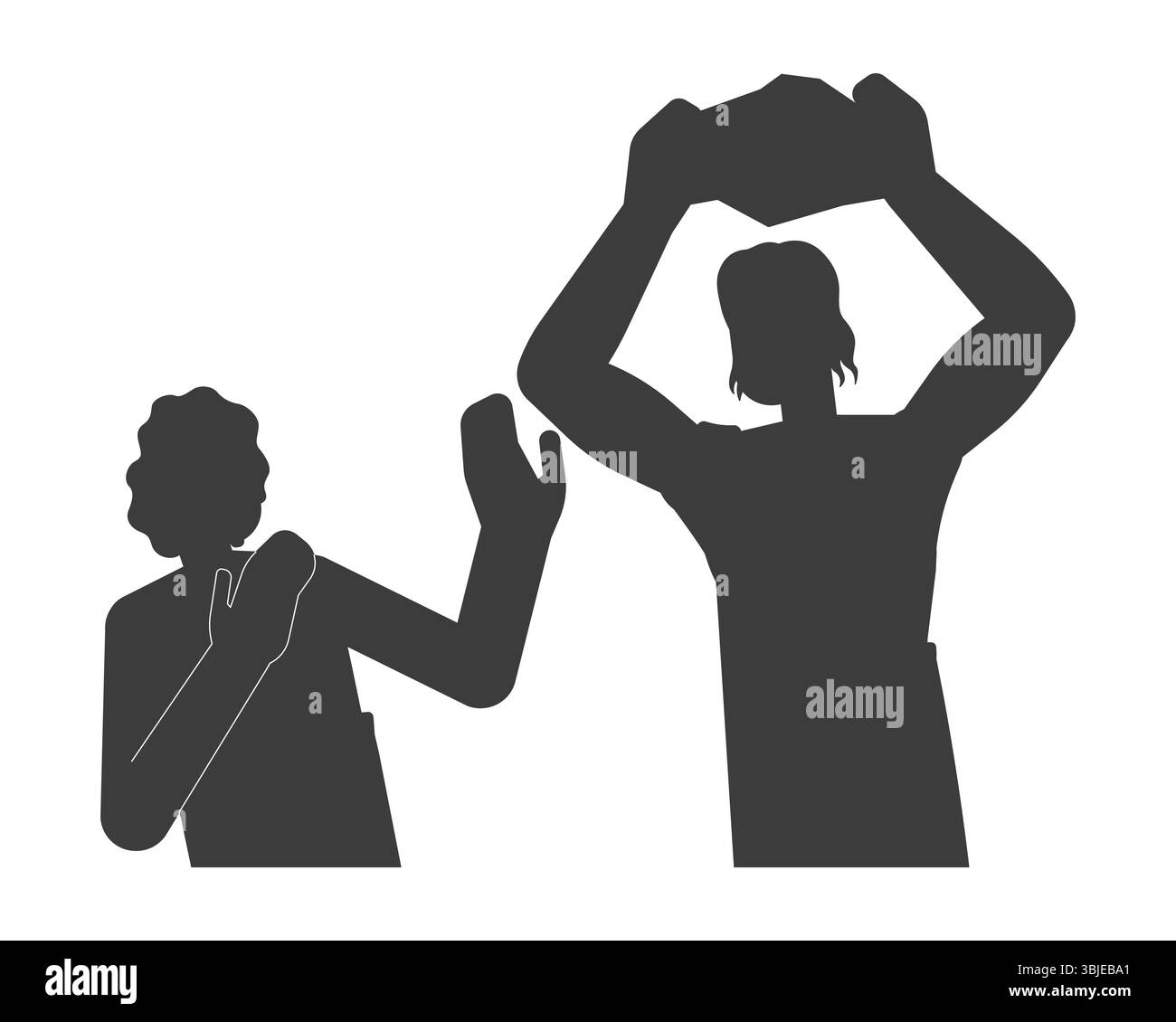 Silhouetten von Cain Killing Abel 2D schwarz gefüllte Bibelfiguren Stock Vektor