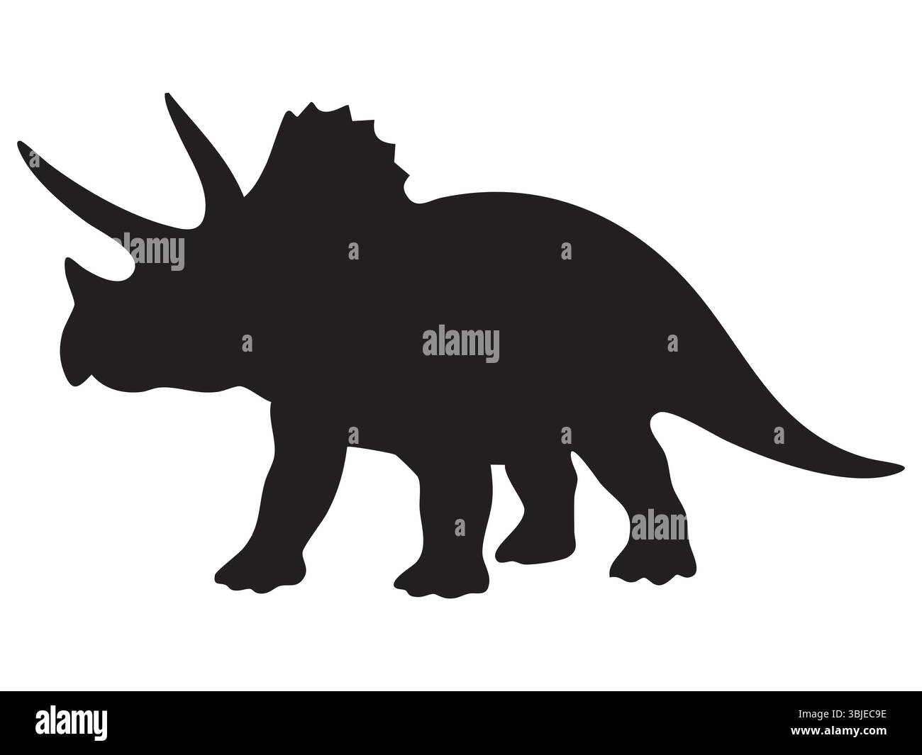 Silhouette des triceratops Dinosauriers, schwarze Umrandung auf weißem Hintergrund, grafische Illustration. Konzept der prähistorischen Kreatur, ausgestorbenes Tier, Ikone, de Stock Vektor