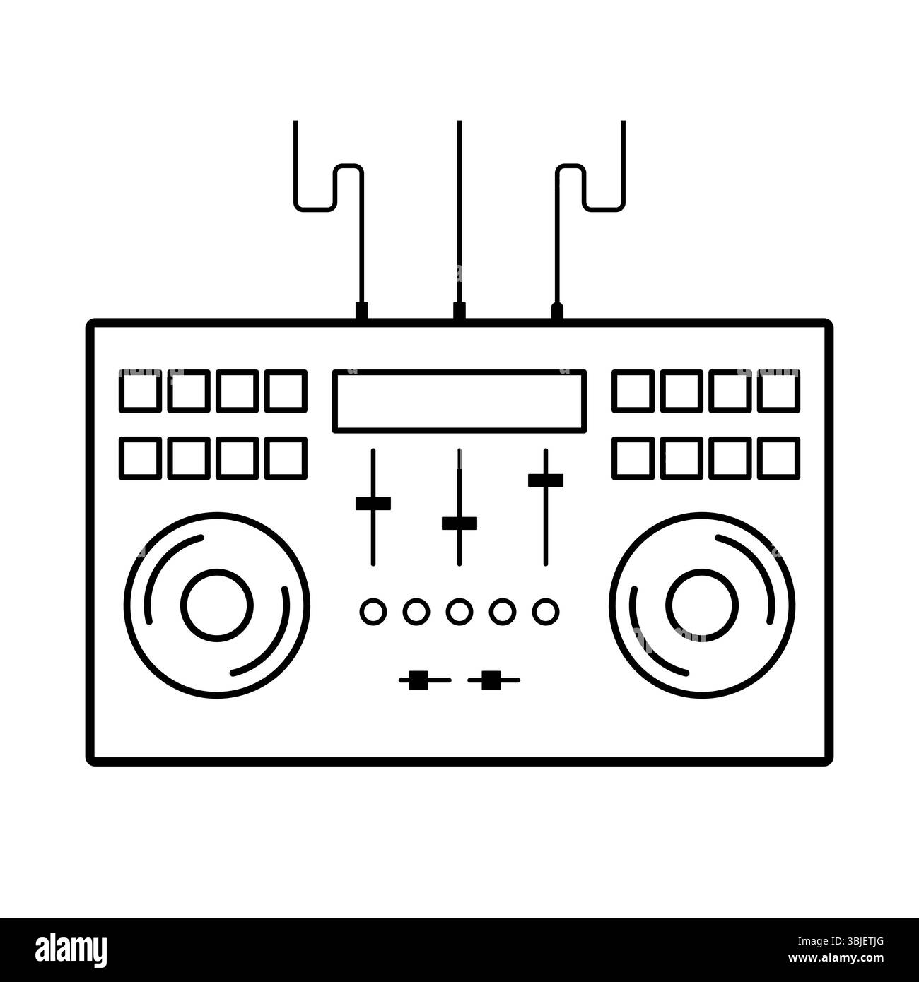 Minimalistischer Vektor DJ Controller Vektor Illustration. Eine klare, schwarz-weiße Strichgrafik-Illustration eines professionellen DJ-Controllers. Stock Vektor