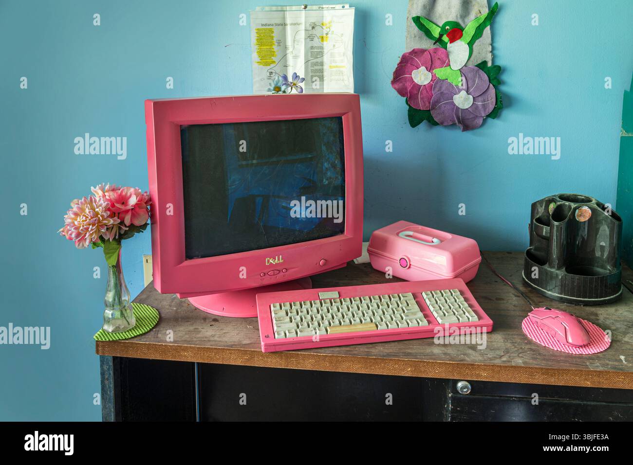 Pinkfarbener Computer mit pinkfarbener Tastatur und passender Maus, 2010 USA Stockfoto