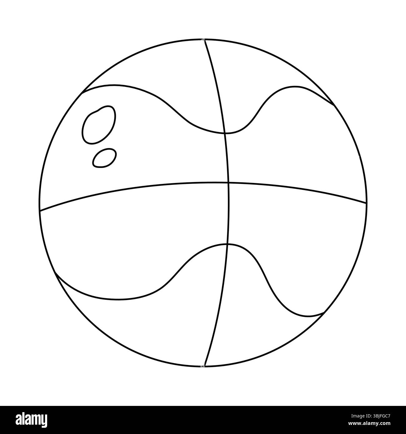 Ausmalseite mit Umrisszeichnung des Basketballballs mit stilisierten Linien und Highlights. Sportunterricht. Zur Unterhaltung von Aktivitäten für Kinder, b Stock Vektor