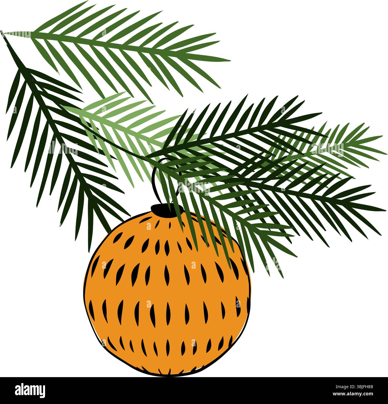 Weihnachtsbaumkugel Grüntannenzweige isoliert. Abbildung der grafischen Vektorfarbe. Vektor transparentes Glas Weihnachtsschmuck, Kiefer Evergree Stock Vektor