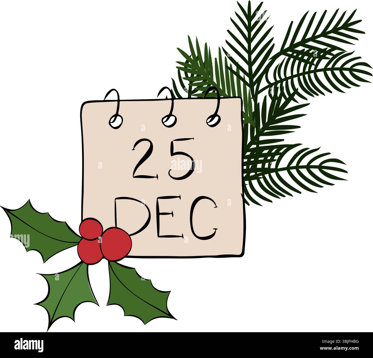 25. Dezember Kalender Feiertage Zusammensetzung isoliert. Abbildung der grafischen Vektorfarbe. Kalendervektorsymbol für den Monat Dezember. Für Logo, mit Stock Vektor