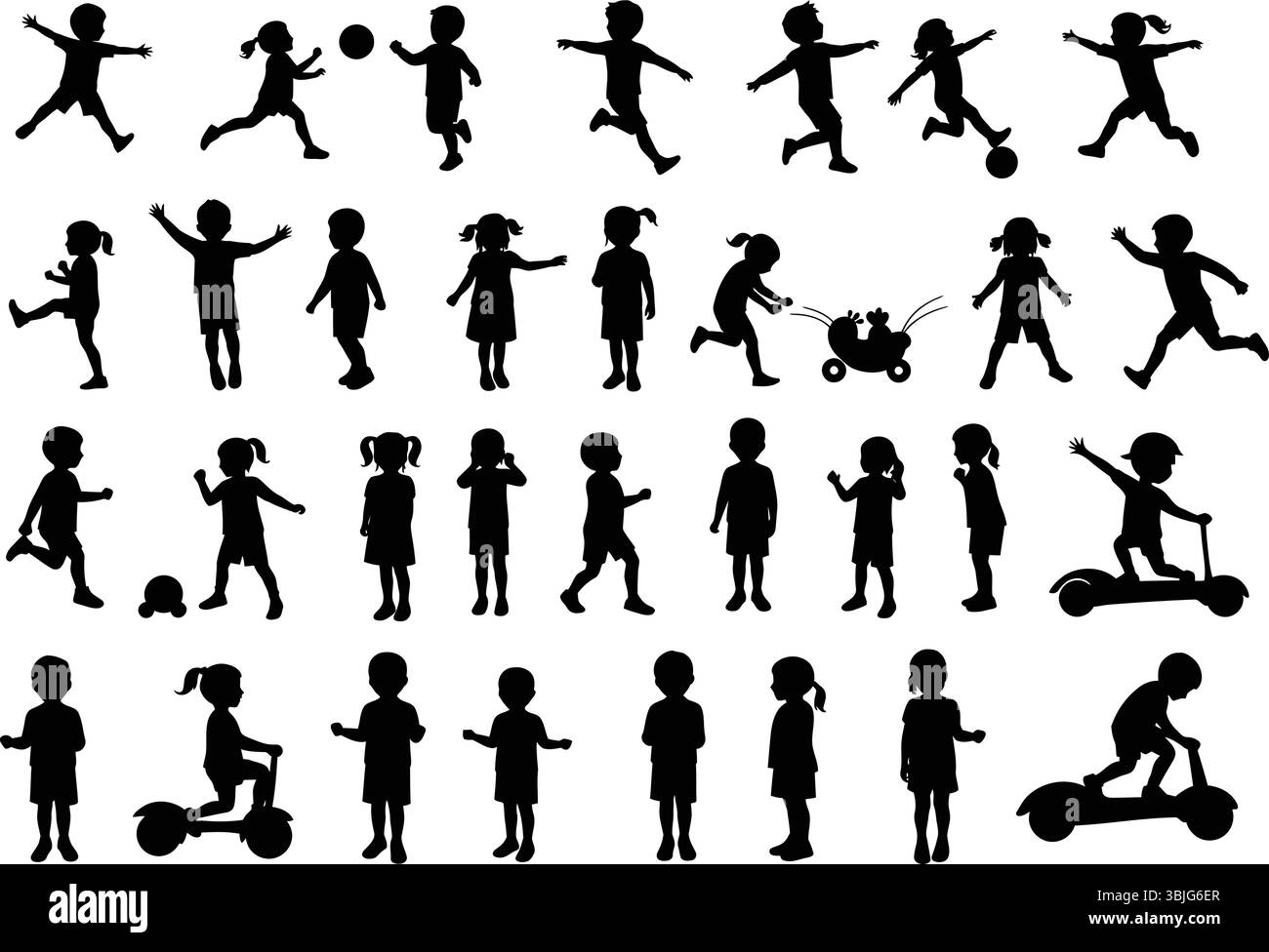 Vektor-Sammlung von Silhouetten für Kinder in verspielten Posen Stock Vektor
