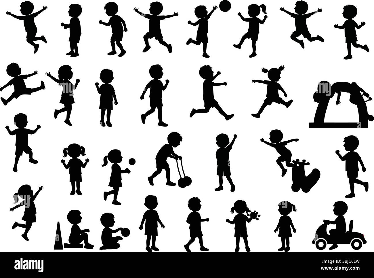 Vektor-Sammlung von Silhouetten für Kinder in verspielten Posen Stock Vektor