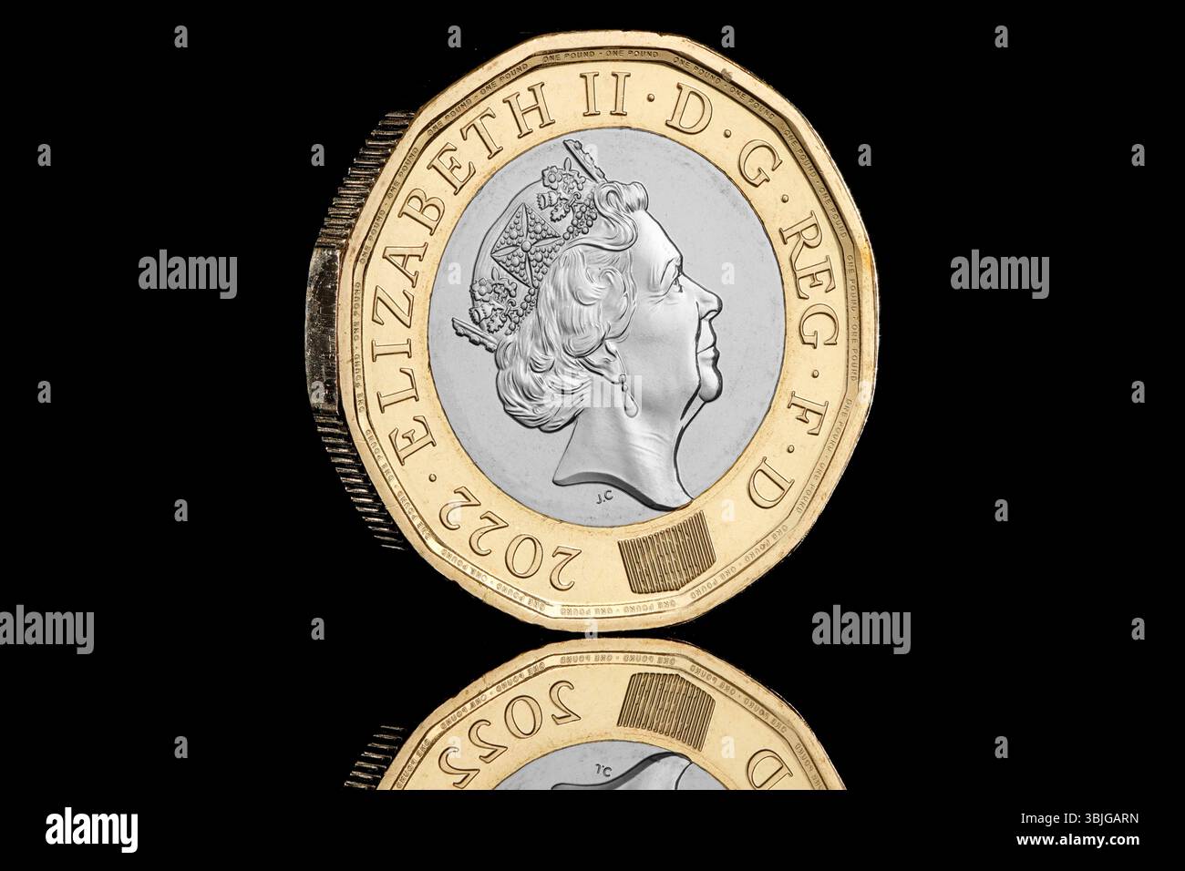 Die britische vier-Nationen-Pfund-Münze 2022 ist die letzte £1-Münze, die Queen Elizabeth II. Zeigt ein Porträt von Jody Clark Stockfoto