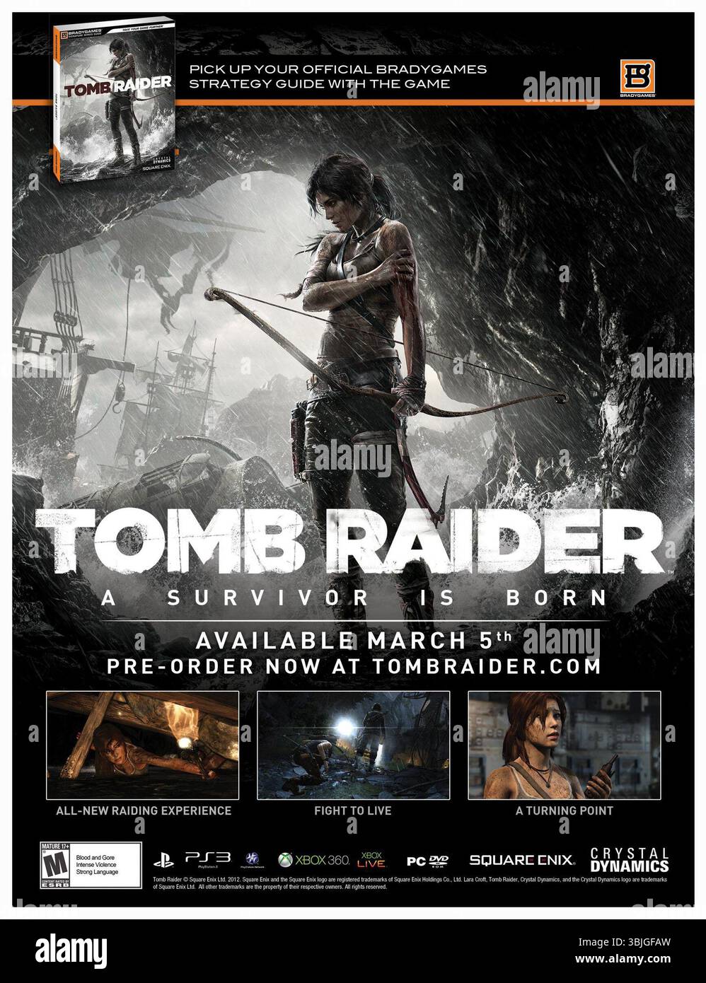 2013 Tomb Raider-Videospiel entwickelt von Crystal Dynamics und veröffentlicht von Square Enix Promo Stockfoto