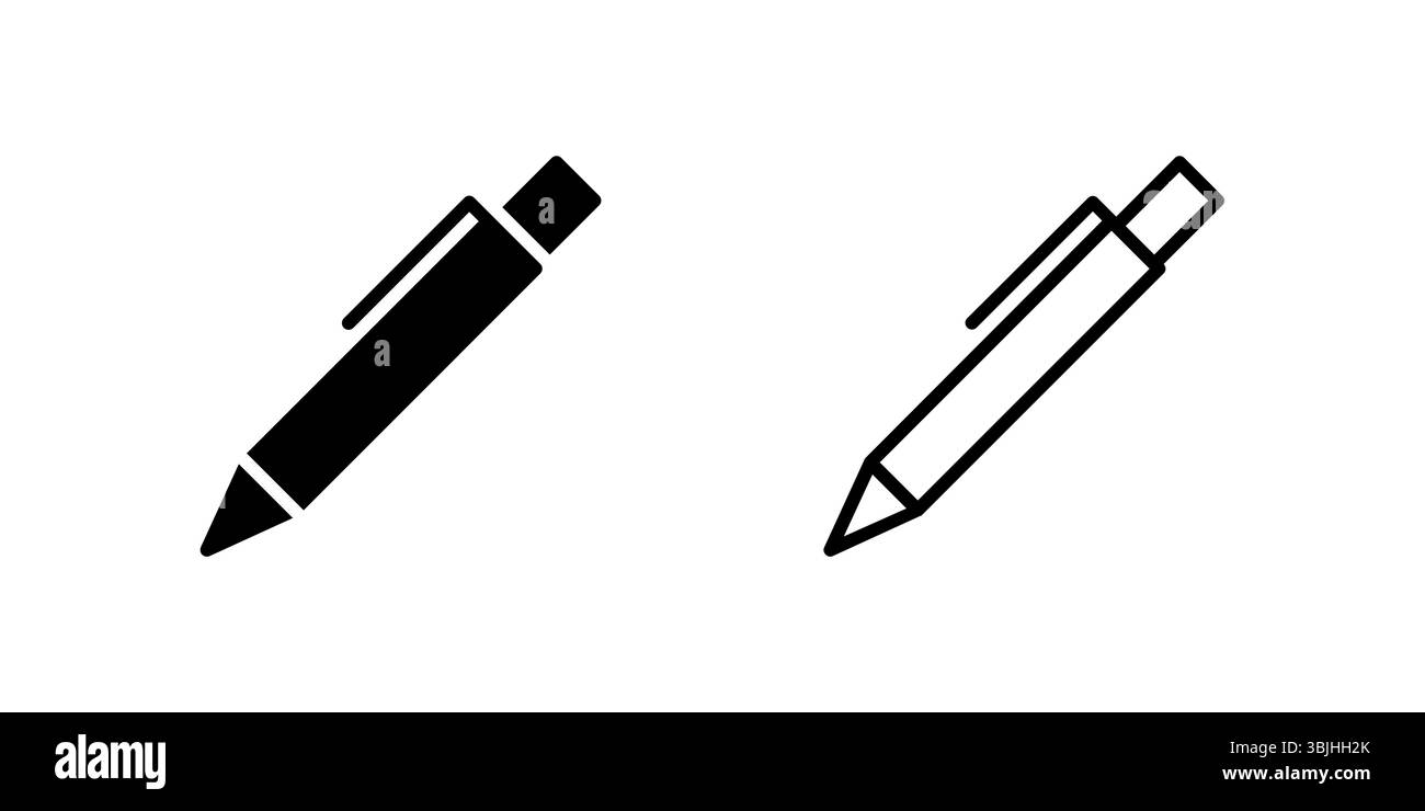 Einfaches Kugelschreiber-Symbol-Set für Schreib- und Bürodesigns Stock Vektor