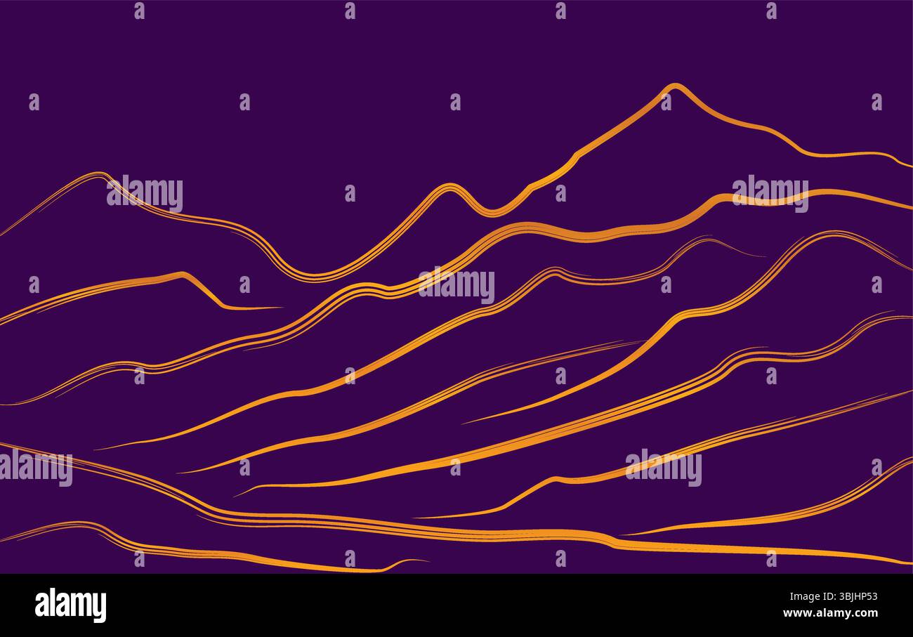 Goldene Berglinie Kunst. Abstrakter zeitgenössischer ästhetischer Hintergrund der Berge Stock Vektor