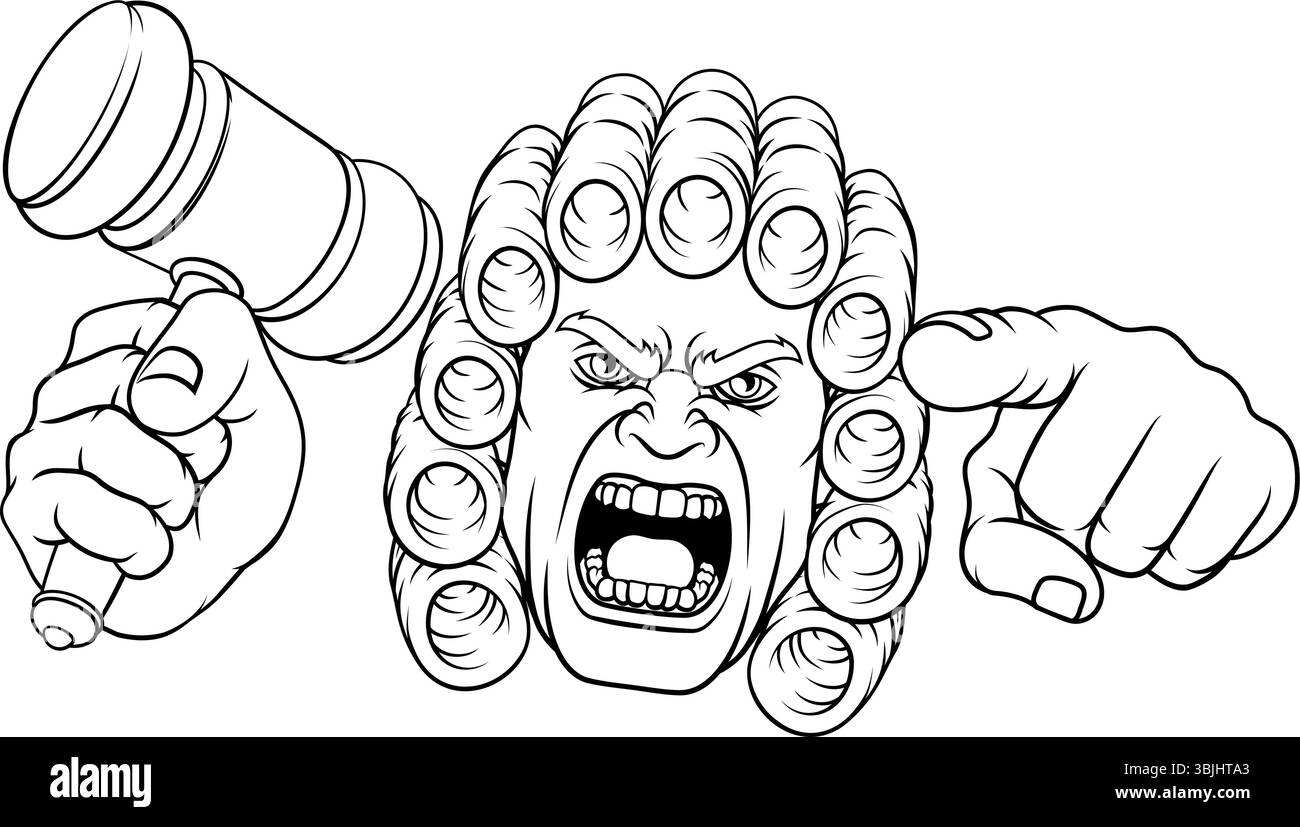 Der Wütende Richter Hammer Gavel Cartoon Charakter Stock Vektor