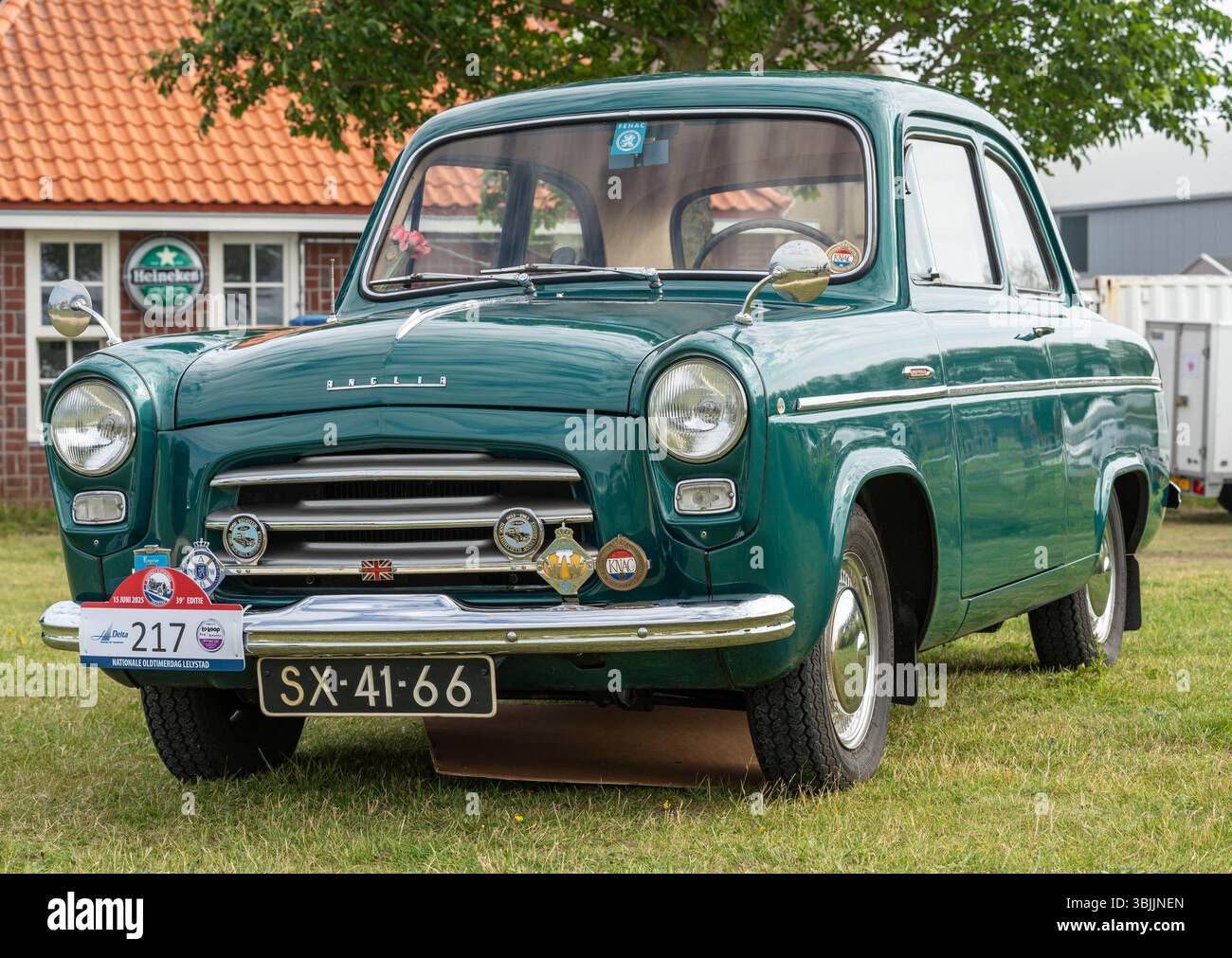 Lelystad, Niederlande, 15.06.2025, Oldtimer-Kleinwagen Ford Anglia von 1955 beim National Oldtimer Day Stockfoto