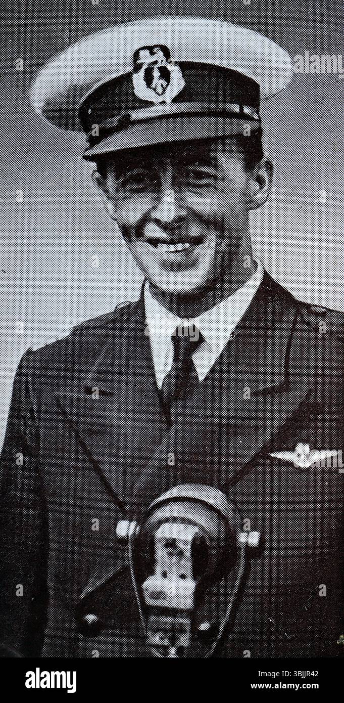 Captain D.C.T. Bennett, der 1938 einen Langstreckenrekord für ein Wasserflugzeug aufstellte, als er Mercury von Dundee nach Alexander Bay flog, über 6.000 Meilen. Aus einer Serie von Zigarettenkarten namens The Kings of Speed, die 1939 vom Tabakhersteller W. A. & A. C. Churchman veröffentlicht wurden. Stockfoto