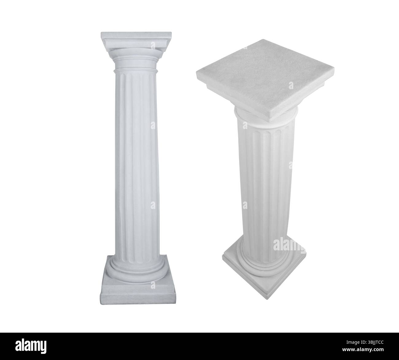 Antike weiße Säulen. Römische historische Steinkolonnade oder -Säulen, realistische Marmorsäule, antike griechische Architektur Stockfoto