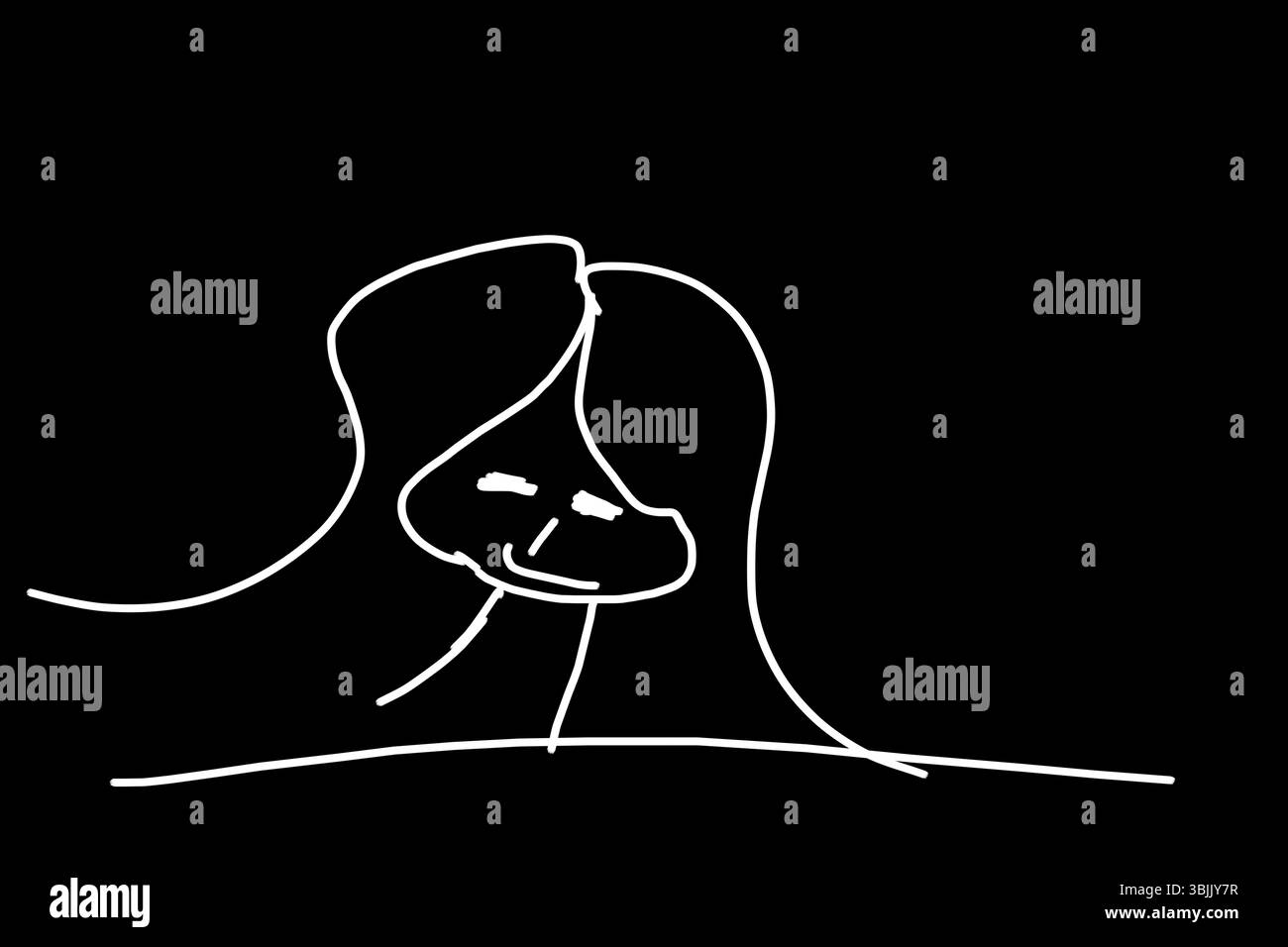 Zeichnung eines Frauengesichts mit Haaren, Mund und Augen. Abbildung Stockfoto