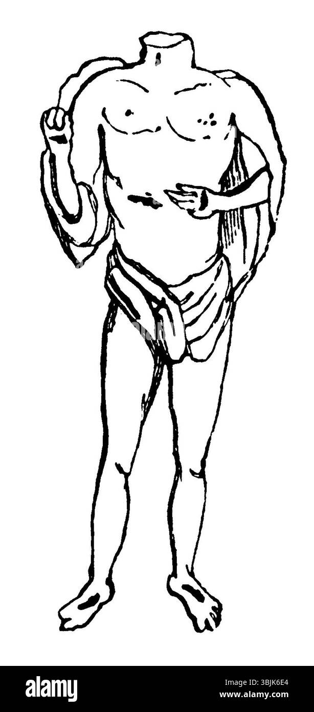 Smart Lethieulliers Zeichnung aus dem 18. Jahrhundert zeigt die kopflose Statue von Little St Hugh, die ursprünglich im 13. Jahrhundert geschaffen wurde. Die Statue wurde in der Nische im südlichen Chorgang der Lincoln Cathedral in der Nähe des Schreins aufgestellt. Stockfoto