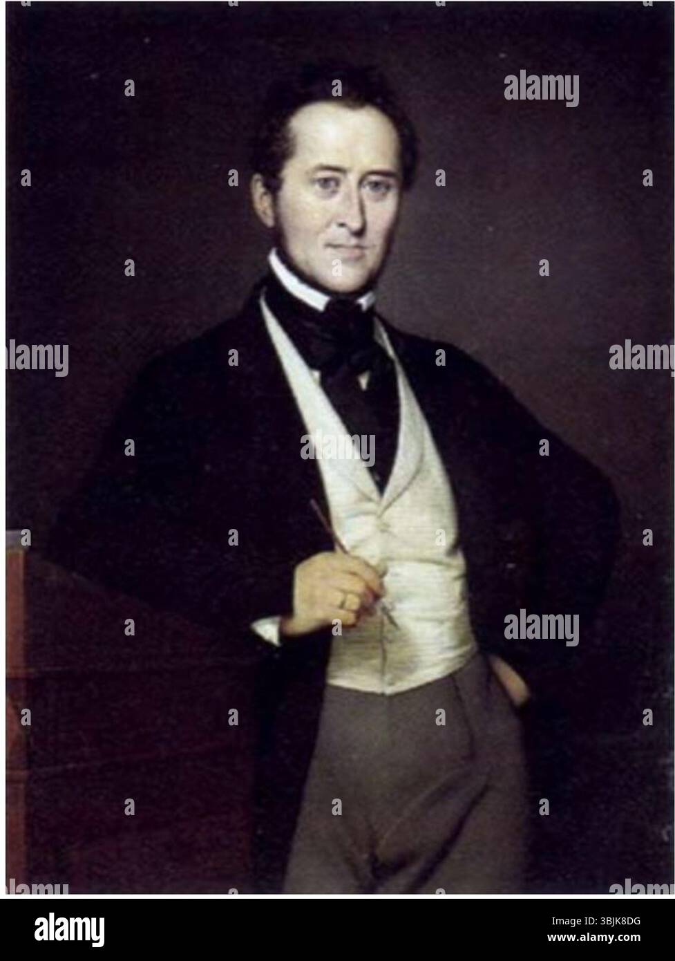 Porträt Wilhelm Wanscher (1844) von Wilhelm Marstrand ist ein historisches Porträt des dänischen Papierhändlers Wilhelm Wanscher. Das Porträt zeigt seine Bedeutung in der dänischen Gesellschaft im 19. Jahrhundert. Stockfoto