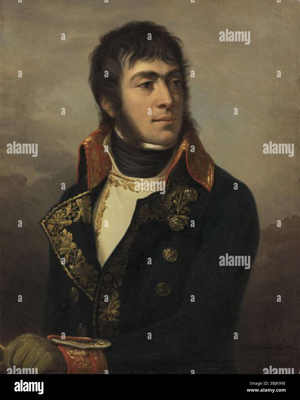 Andrea Appianis Porträt von Auguste de Marmont aus dem Jahr 1798 zeigt den französischen General während der Revolutionära. Das Ölgemälde hebt Marmonts formelle Militärkleidung hervor und spiegelt seinen Status und die Autorität seines Ranges innerhalb der französischen Armee wider. Stockfoto