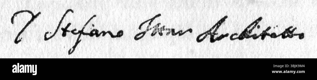 Eine persönliche Unterschrift des polnischen Architekten Stefano Ittar (1724–1790) vom 20. Januar 1769 aus Catania. Ittar war bekannt für seine architektonischen Arbeiten in Catania und Malta. Stockfoto
