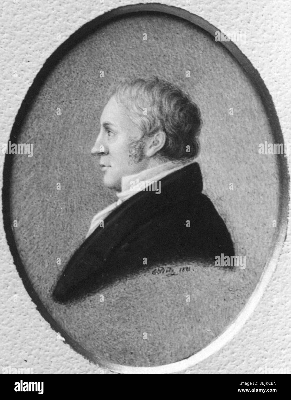 Westye Egeberg (1821) von Carl Ludvig von Plötz ist eine detaillierte Zeichnung der norwegischen historischen Figur Westye Egeberg. Das Werk ist Teil des norwegischen Porträtarchivs und zeigt den traditionellen norwegischen Porträtstil. Stockfoto