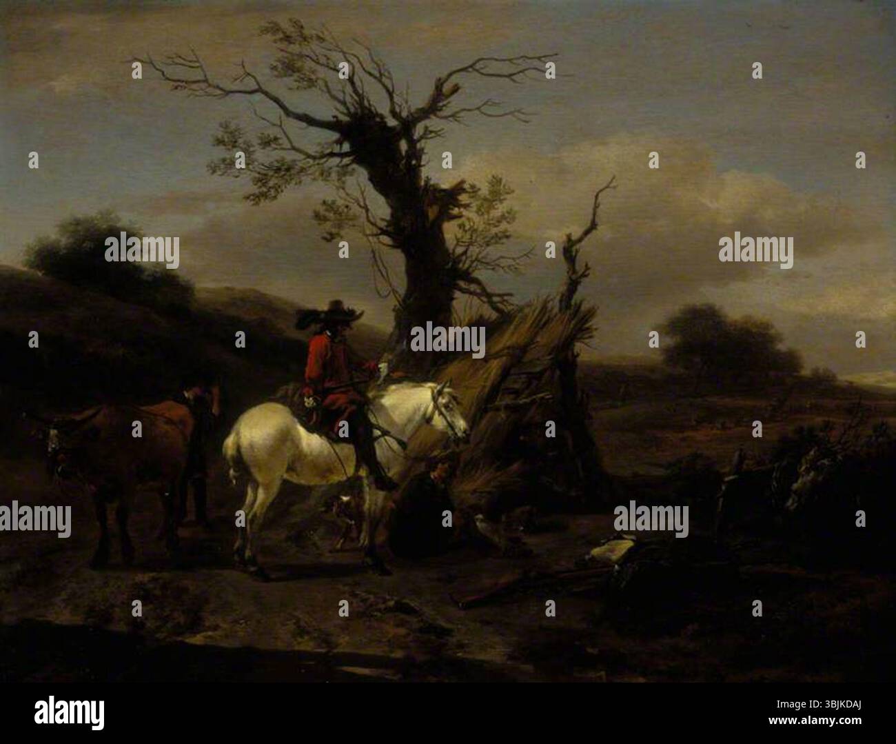 Berchem, Nicolaes Pietersz; The Bird Falle: Encamp with a Figure on a White Horse; National Galleries of Scotland; http://www.artuk.org/artworks/the-bird-trap-encampment-with-a-figure-on-a-white-horse-209786 Stockfoto