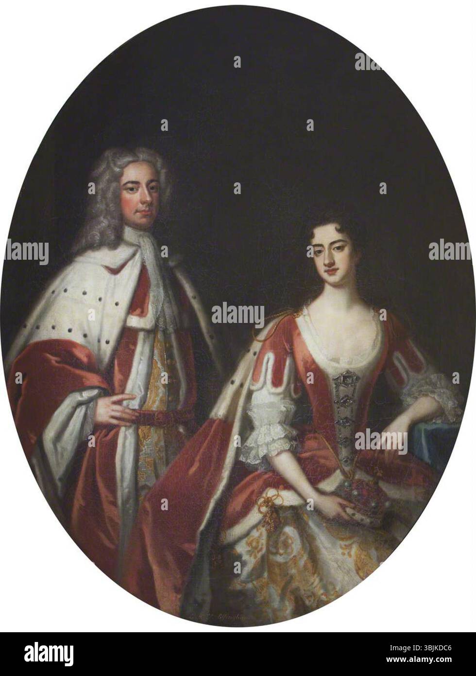 Seeman the Younger, Enoch; Thomas Howard (1682–1725), 7. Baron Howard of Effingham und seine Frau Mary Wentworth (*1718), Lady Howard of Effingham; National Trust, Sudbury Hall; http://www.artuk.org/artworks/thomas-howard-16821725-7th-baron-howard-of-effingham-and-his-wife-mary-wentworth-d-1718-lady-howard-of-effingham-171041 Stockfoto