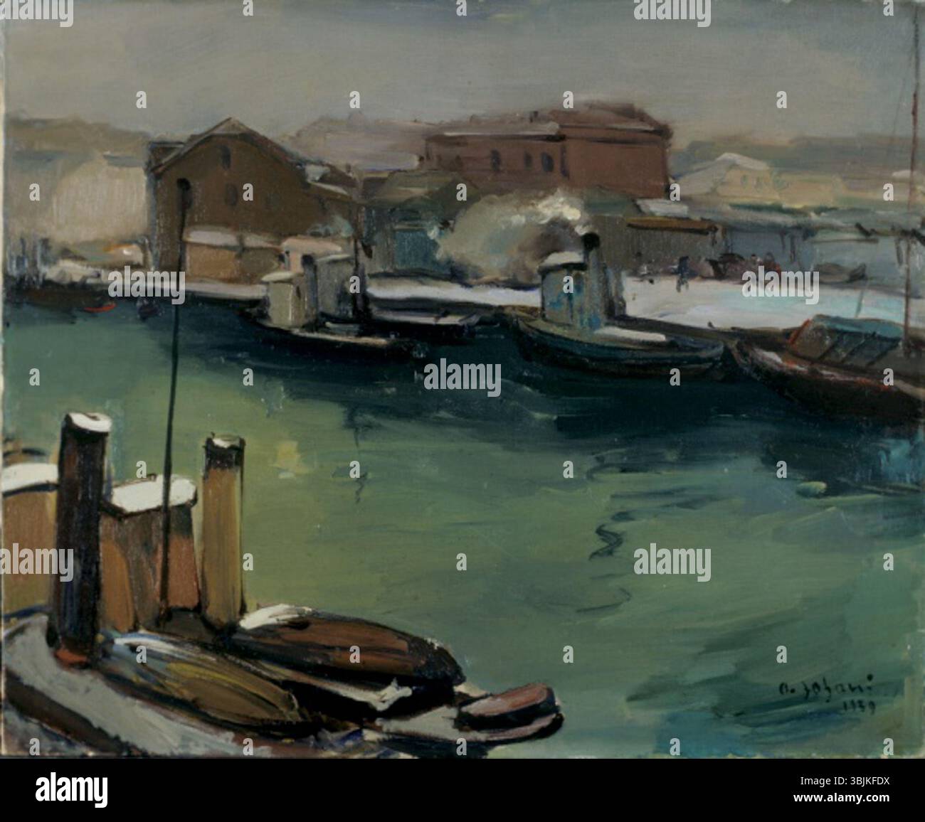 „Emajõgi“ von Andrus Johani, gemalt 1939, zeigt den Fluss Emajõgi in Estland. Das Ölgemälde fängt den Fluss und die umliegende Landschaft mit satten Farben und Texturen ein. Stockfoto