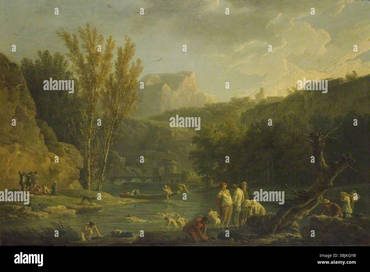 Vernet, Claude-Joseph; Flussszene mit Badenden; Ashmolean Museum of Art and Archaeology; http://www.artuk.org/artworks/river-scene-with-bathers-142882 Stockfoto