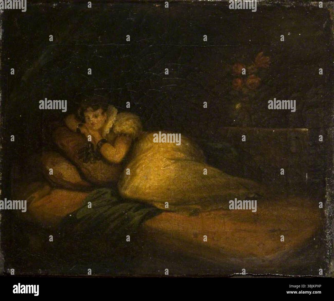 Bond, John Daniel; Innenraum mit Frau auf einem Bett; Birmingham Museums Trust; http://www.artuk.org/artworks/interior-with-woman-on-a-bed-33309 Stockfoto