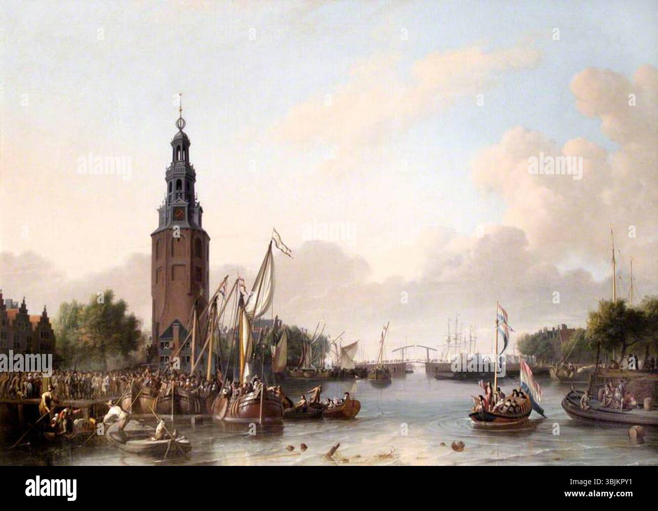 Backhuysen I, Ludolf; Soldaten der Niederländischen Ostindien-Kompanie, die sich am Montelbaans Tower in Amsterdam einschiffen; English Heritage, The Wellington Collection, Apsley House; http://www.artuk.org/artworks/soldiers-of-the-dutch-east-india-company-embarking-at-the-montelbaans-tower-amsterdam-144081 Stockfoto