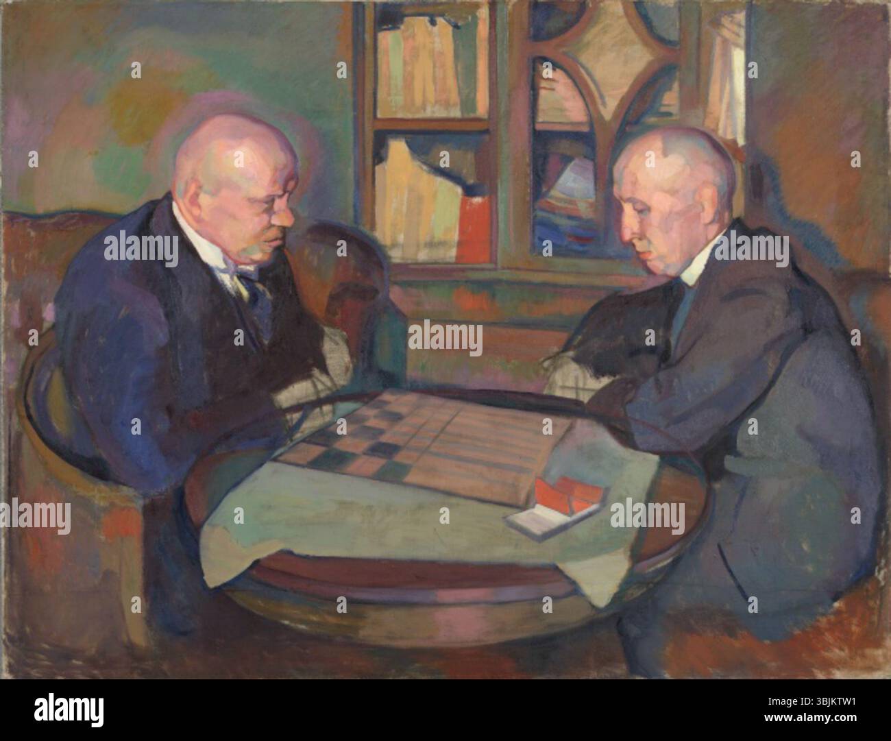 Andrejev ja Peet (Andrejev und Peet) von Nikolai Triik (1884–1940) ist ein Ölgemälde auf Leinwand, das zwei Figuren in einem traditionellen estnischen Setting darstellt. Stockfoto