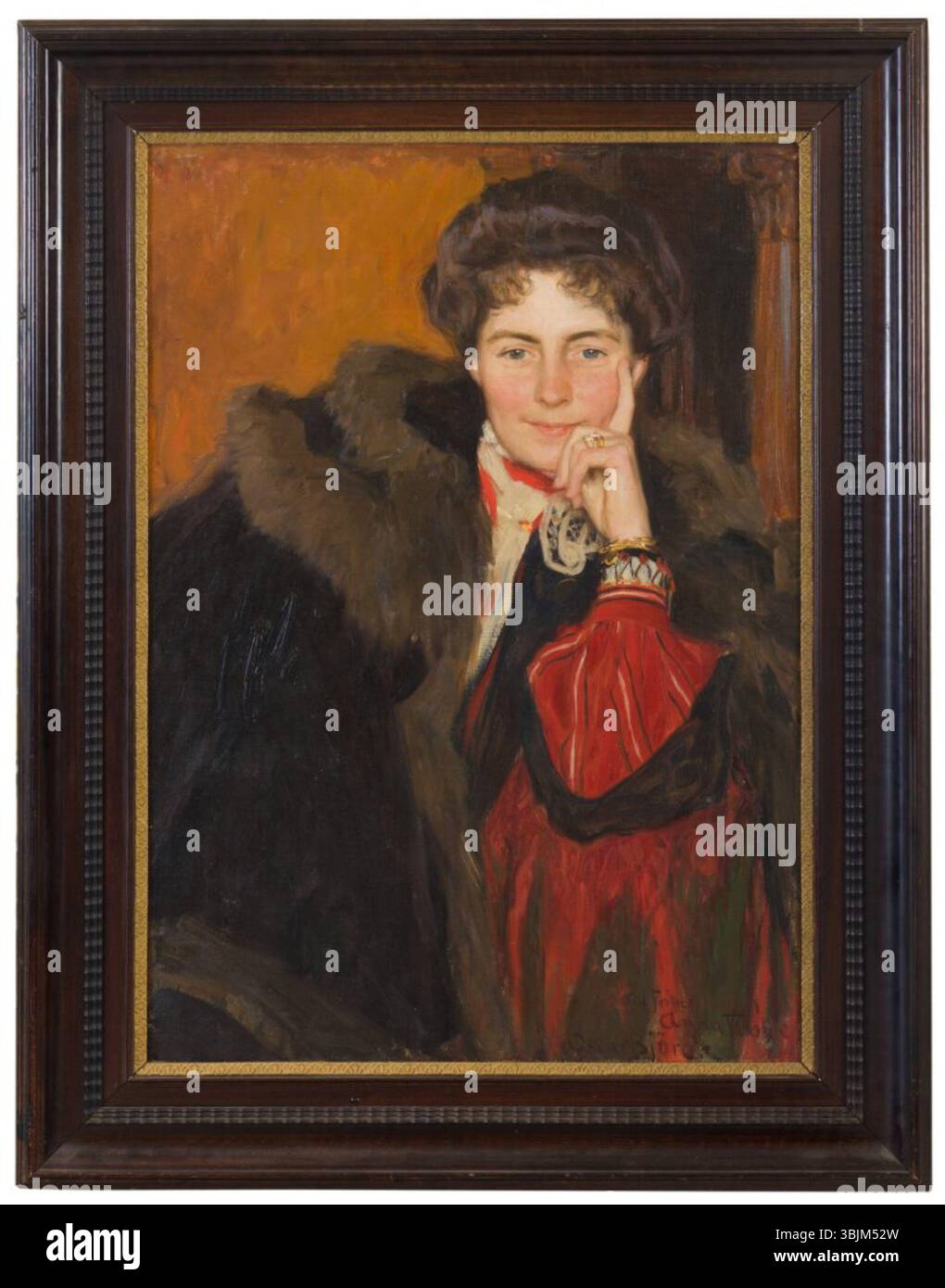 Oscar Björcks Gemälde „Baroness Anna Trolle“ aus dem Jahr 1903 ist ein Porträt des Aristokraten in raffinierter Kleidung. Mit Öl auf Leinwand fängt Björck ihre würdevolle Haltung und die Eleganz ihrer aristokratischen Identität ein und hebt die Details ihres Kleides und ihres Gesichtsausdrucks hervor. Stockfoto
