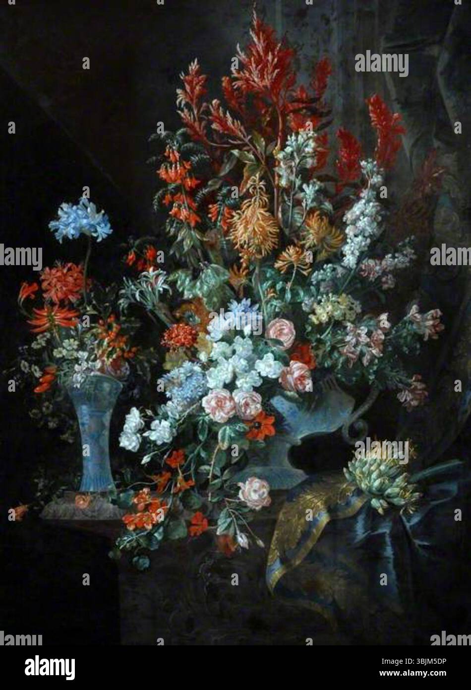 Monnoyer, Jean-Baptiste; zwei Blumenvasen; Bowes Museum; http://www.artuk.org/artworks/two-vases-of-flowers-44352 Stockfoto