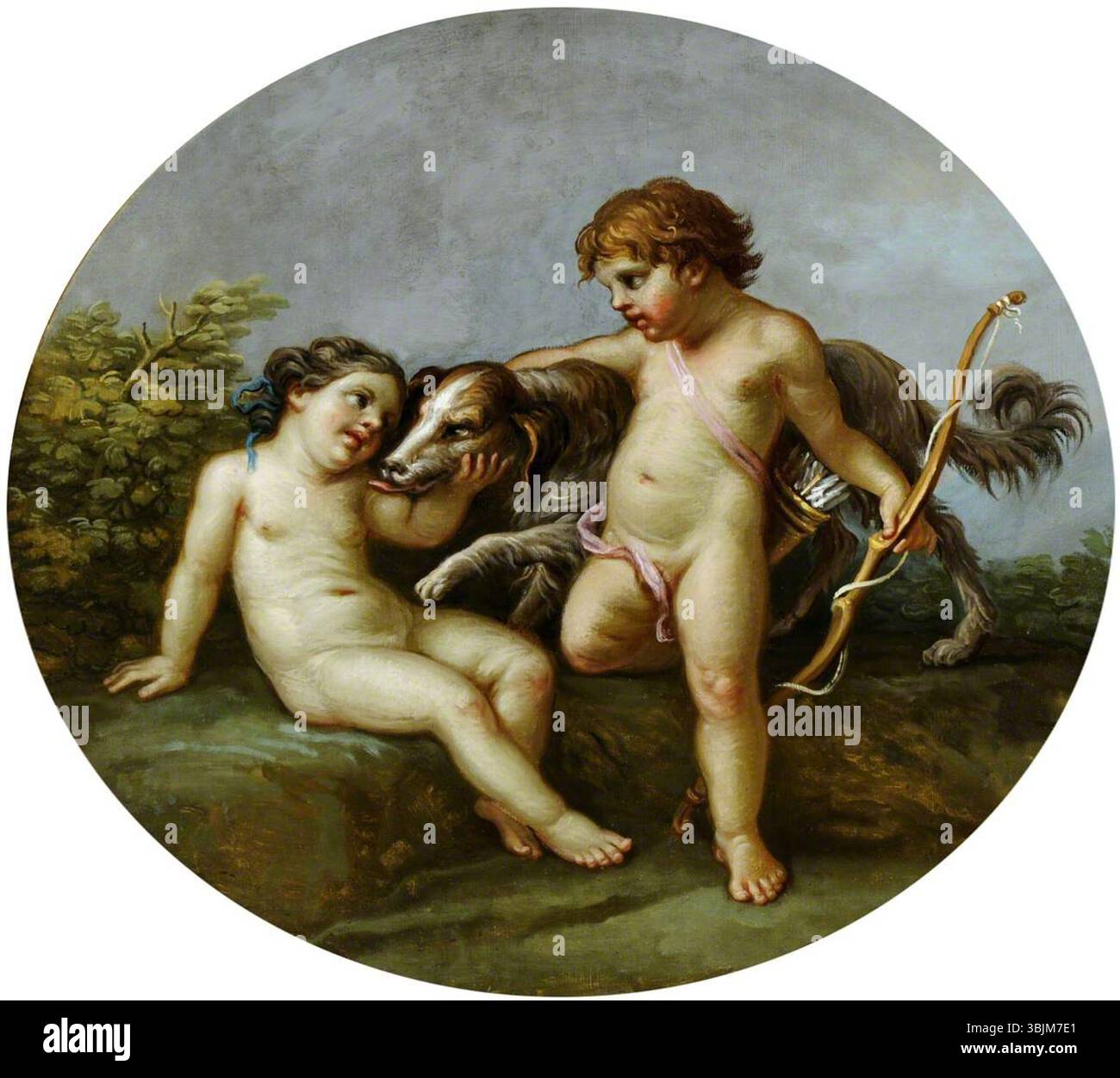 Zucchi, Antonio; Putti mit einem Hund; National Trust, Nostell Priory; http://www.artuk.org/artworks/putti-with-a-dog-170687 Stockfoto
