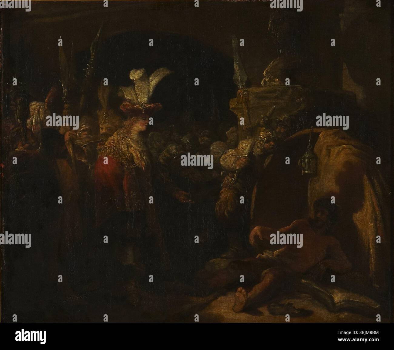 „Alexander vor Diogenes“ von Jean Pierre Norblin de la Gourdaine zeigt die berühmte Begegnung zwischen Alexander dem Großen und dem Philosophen Diogenes. Das Ölgemälde fängt den Moment mit einem Fokus auf die kontrastierenden Figuren ein und zeigt die Spannung zwischen Macht und Weisheit. Stockfoto