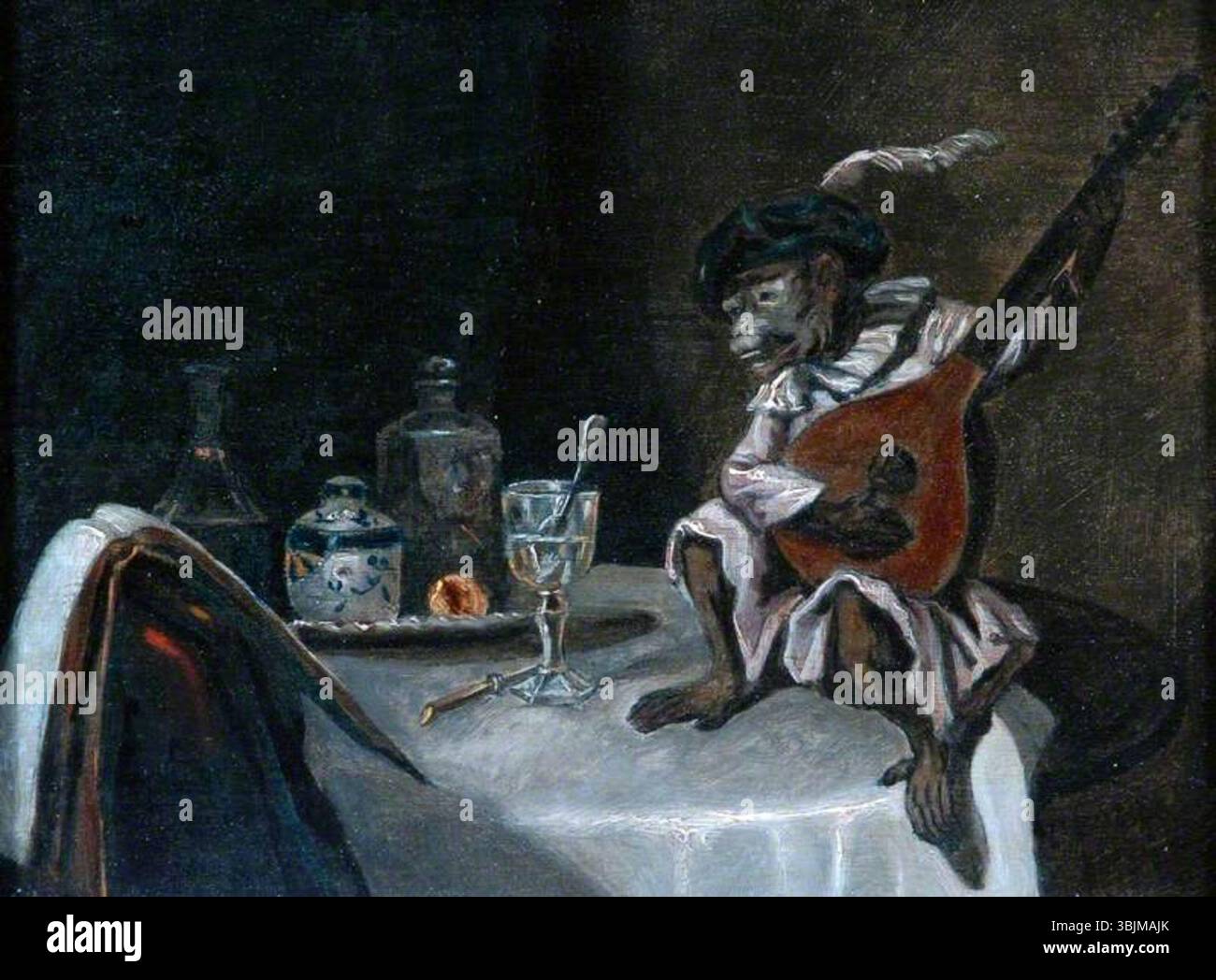 Decamps, Alexandre-Gabriel; A Monkey playing a Laute; The Bowes Museum; http://www.artuk.org/artworks/a-monkey-playing-a-lute-45345 Stockfoto