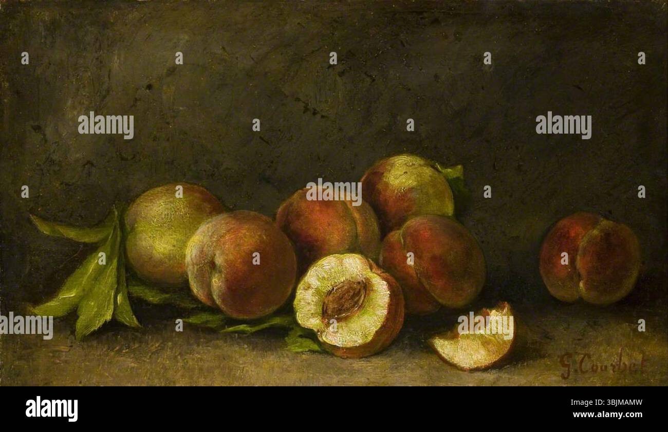 Courbet, Gustave; Stillleben von Peaches; Perth & Kinross Council; http://www.artuk.org/artworks/still-life-of-peaches-128962 Stockfoto
