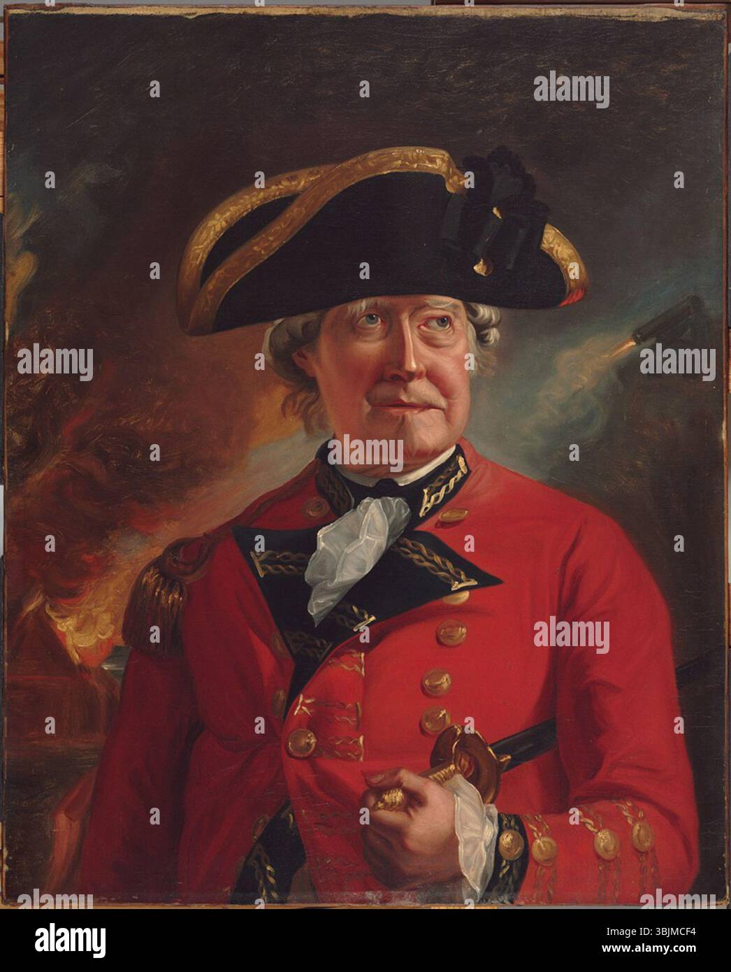 John Singleton Copleys Ölporträt von Generalmajor August de la Motte aus dem Jahr 1788 zeigt den Militärführer in seiner formellen Kleidung, der seine maßgebliche Präsenz und historische Bedeutung einnimmt. Stockfoto